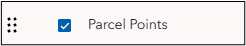 The parcel points layer as displayed in the layer list tool.