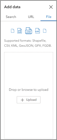 A pop-up that appears for the add data tool when adding data from a file.
