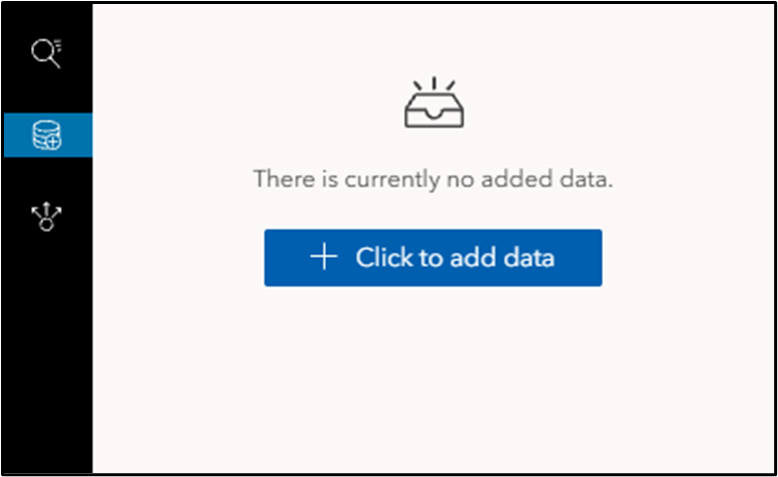 The expanded add data button, which says "there is currently no added data" with a "click to add data" button below.