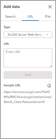 A pop-up that appears for the add data tool when adding data from a URL.