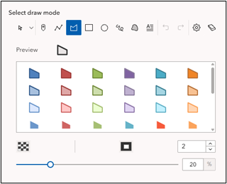 The expanded draw tool with a draw mode selected and several symbology options available.