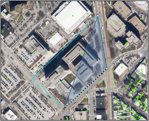 A view of the map with a selection shape being drawn.